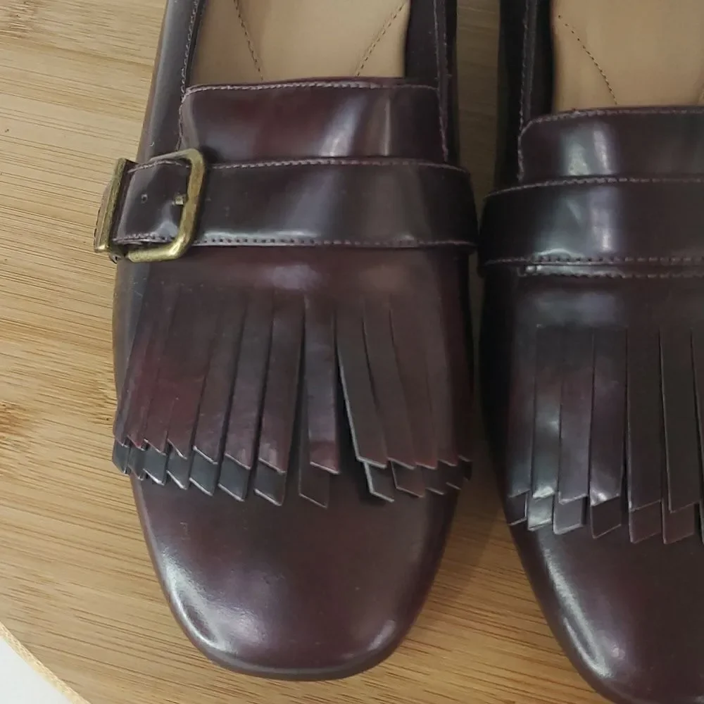 Clarks Artesian Tealia Maye Block Heel Aubergine Patent Leather Heel Pump 9M
